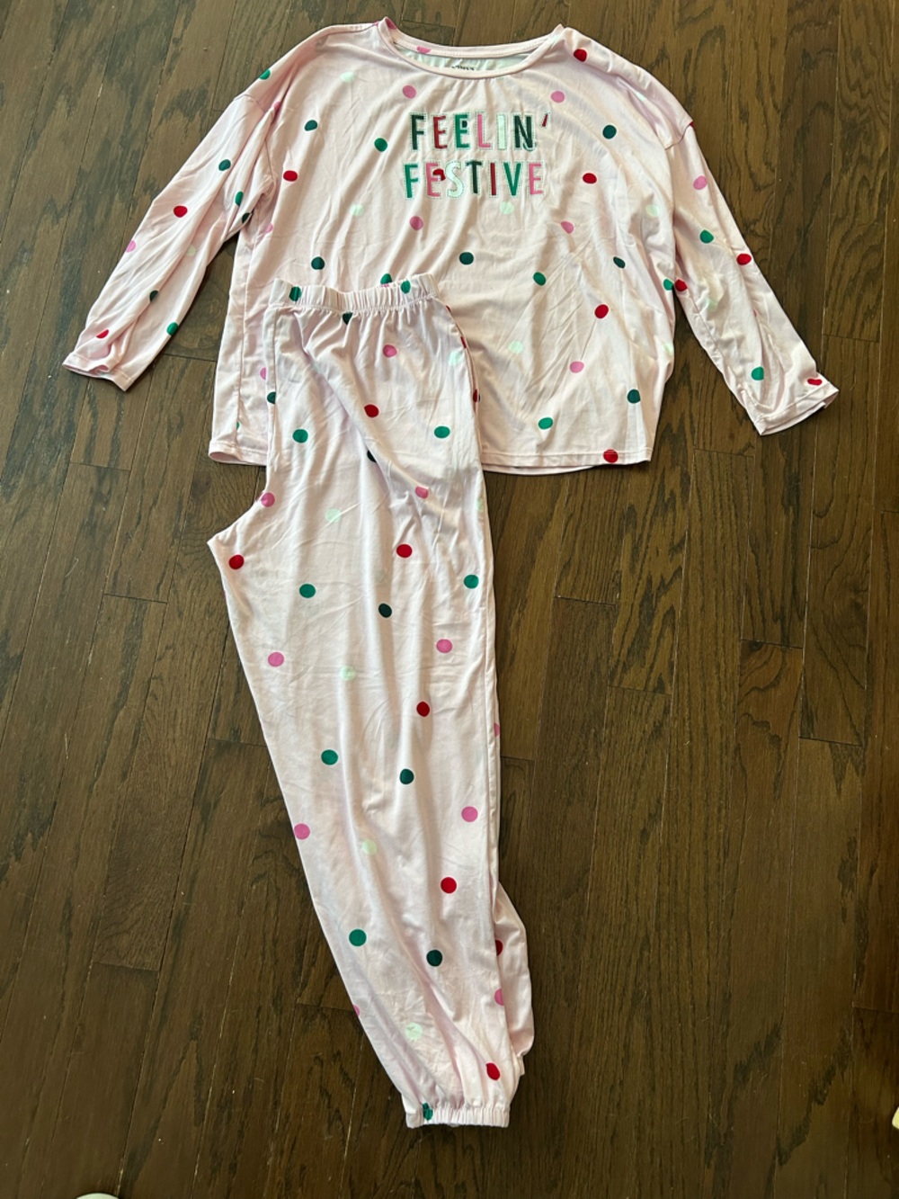 Women's pink  'Feelin Festive' Polka Dot Pajama Set